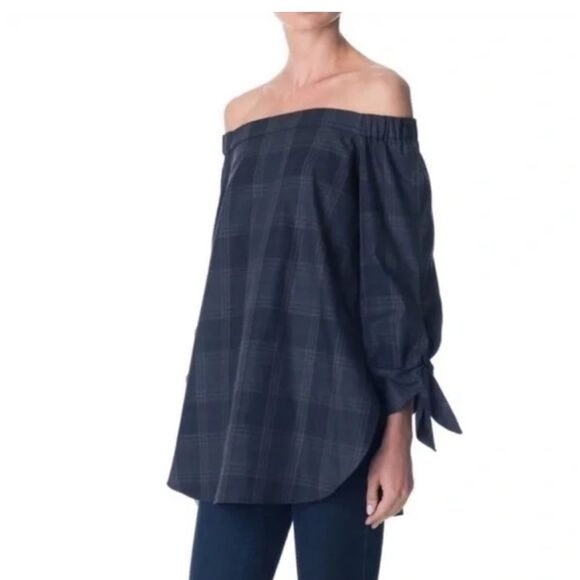 Tibi Off The Shoulder Plaid Tunic - Picture 3 of 13